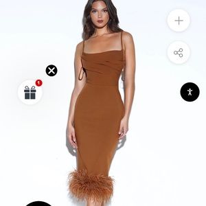 Fiona Coffee Feather Trim Bottom Maxi Dress Miss Circle Xxs